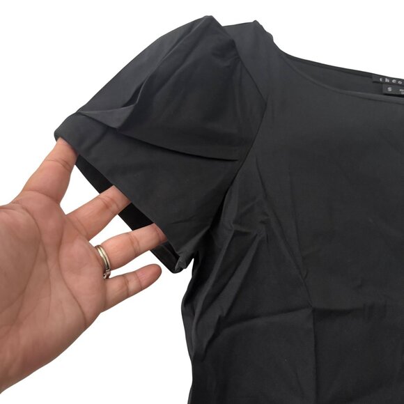 Theory Black Career Minimal Cotton Short Puff Sleeve Blouse Womens Small - Picture 4 of 6